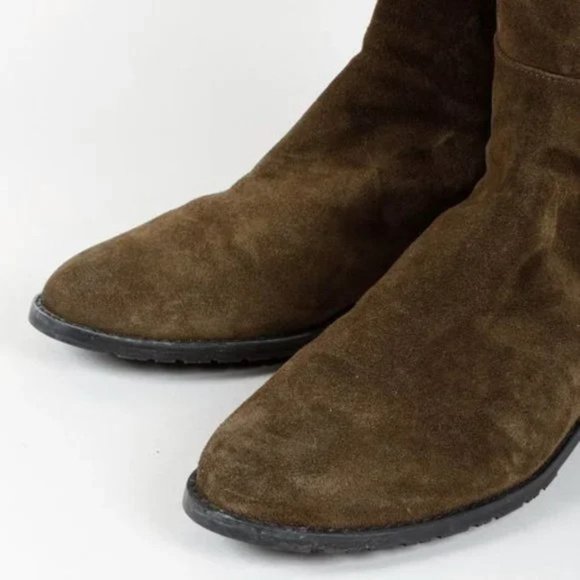 Stuart Weitzman 5050 Mane Fringe Olive Suede Leather OTK Boots - Picture 6 of 11